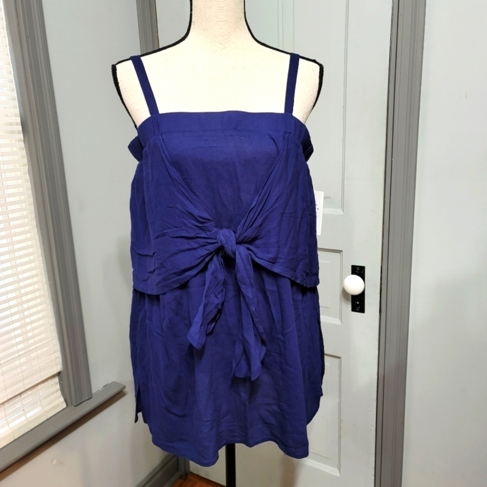 Eloquii Overlay Tied Front Navy Tank